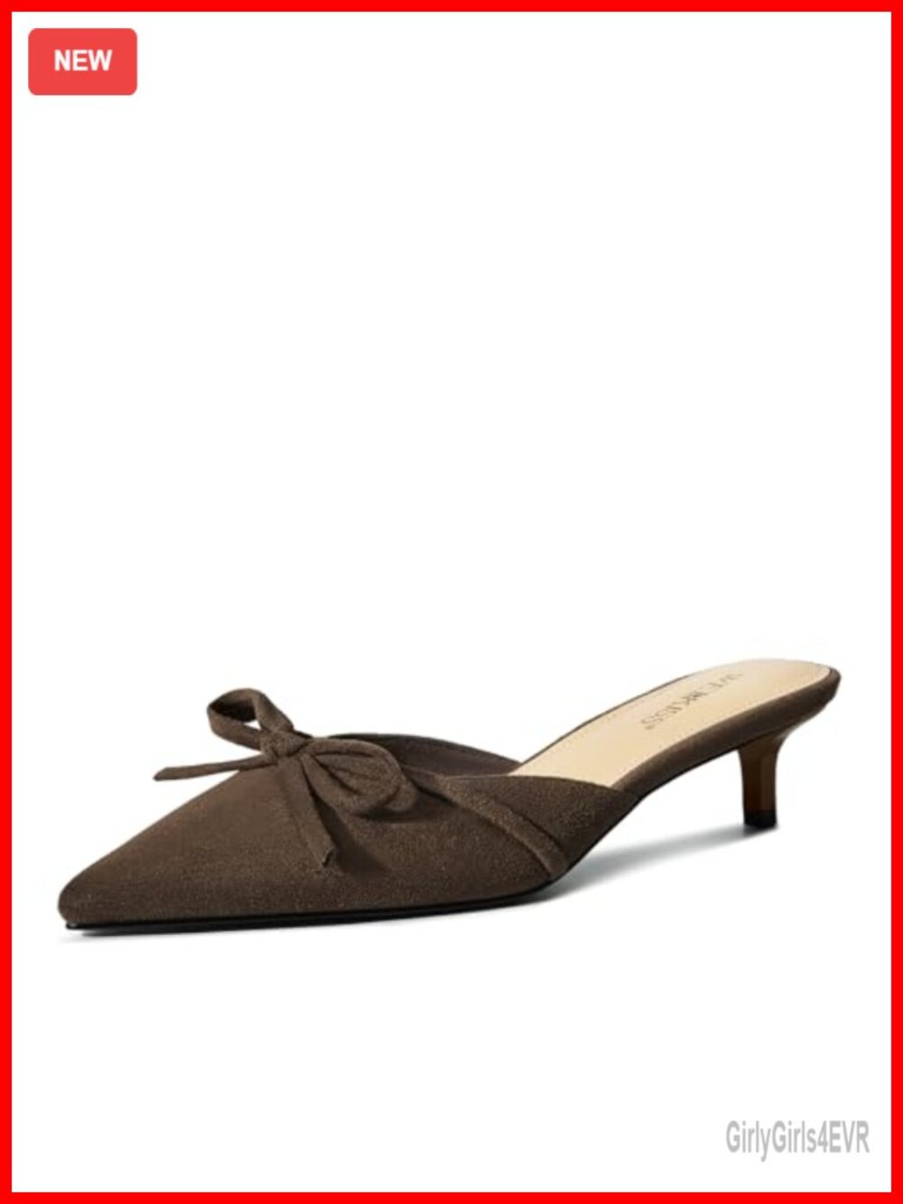 Wetkiss Women Kitten Heel Mules Pointed Toe Bow Slip On Pumps